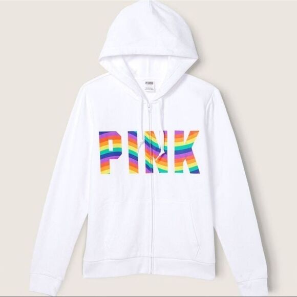 Victorias Secret Pink SET Perfect Hoodie Full Zip & Campus Pants Rainbow Logo XL - Picture 8 of 10